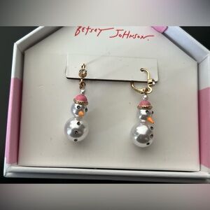 Betsey Johnson Festive Snowman Earrings with Pink and Gold Accents